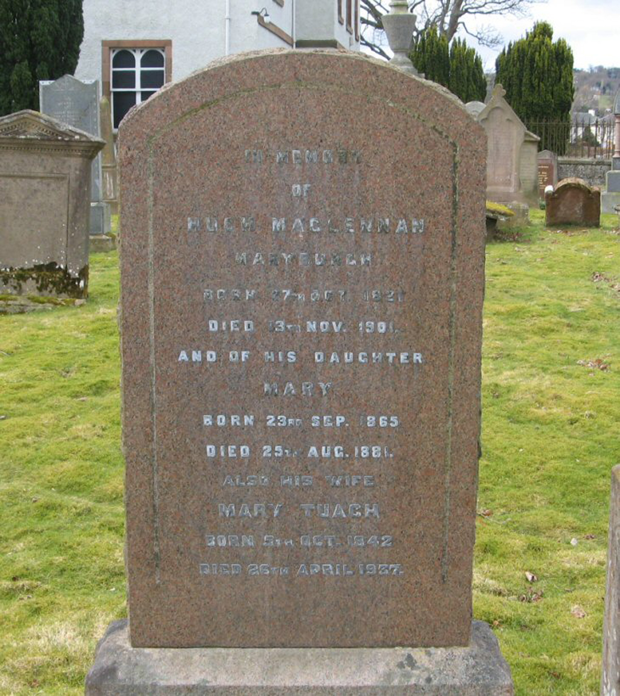 Photo of headstones/Hugh MacLennan died 1901 Fodderty MI Dingwall St Clements